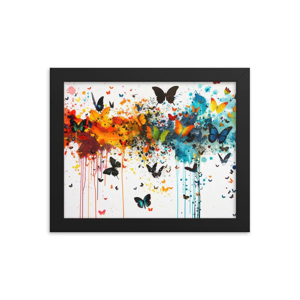 Butterfly Swarm Artistic Paint Splatter Abstract Framed Poster - Oh Posters