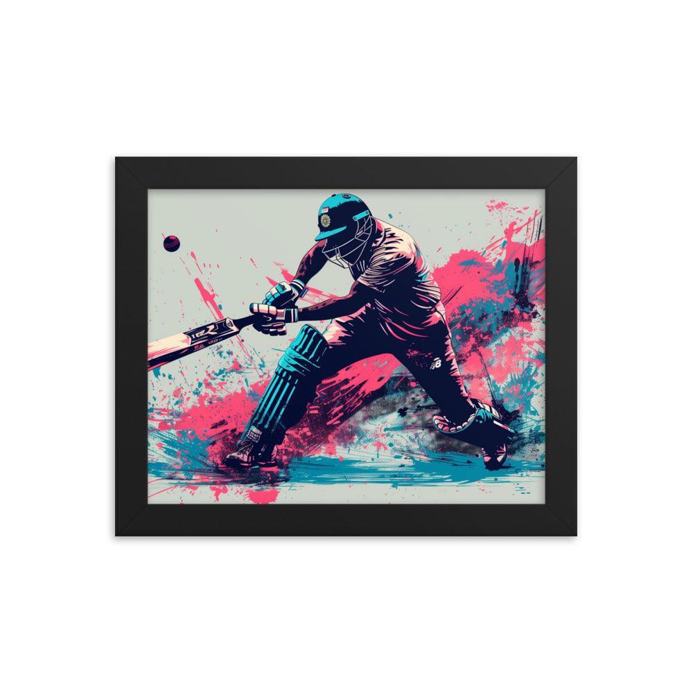 Cricket Player Dynamic Batting Action Abstract Art Framed Poster - Oh Posters