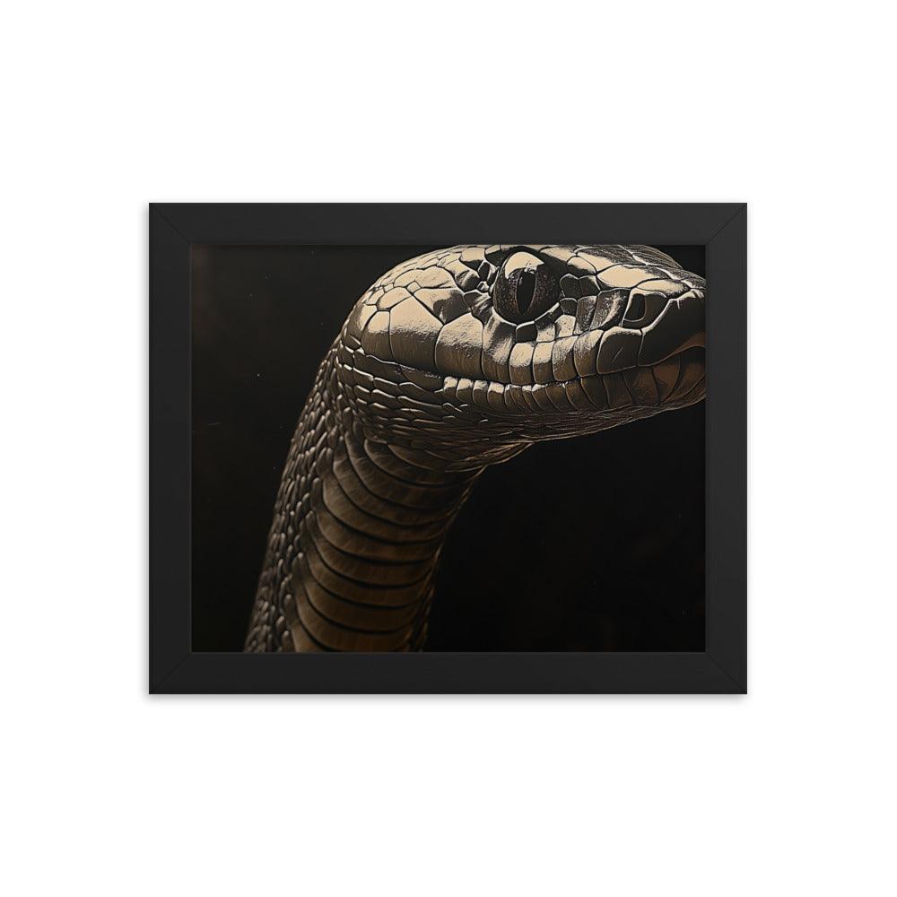 Cobra Snake Realistic Dark Portrait Digital Art Framed Poster - Oh Posters