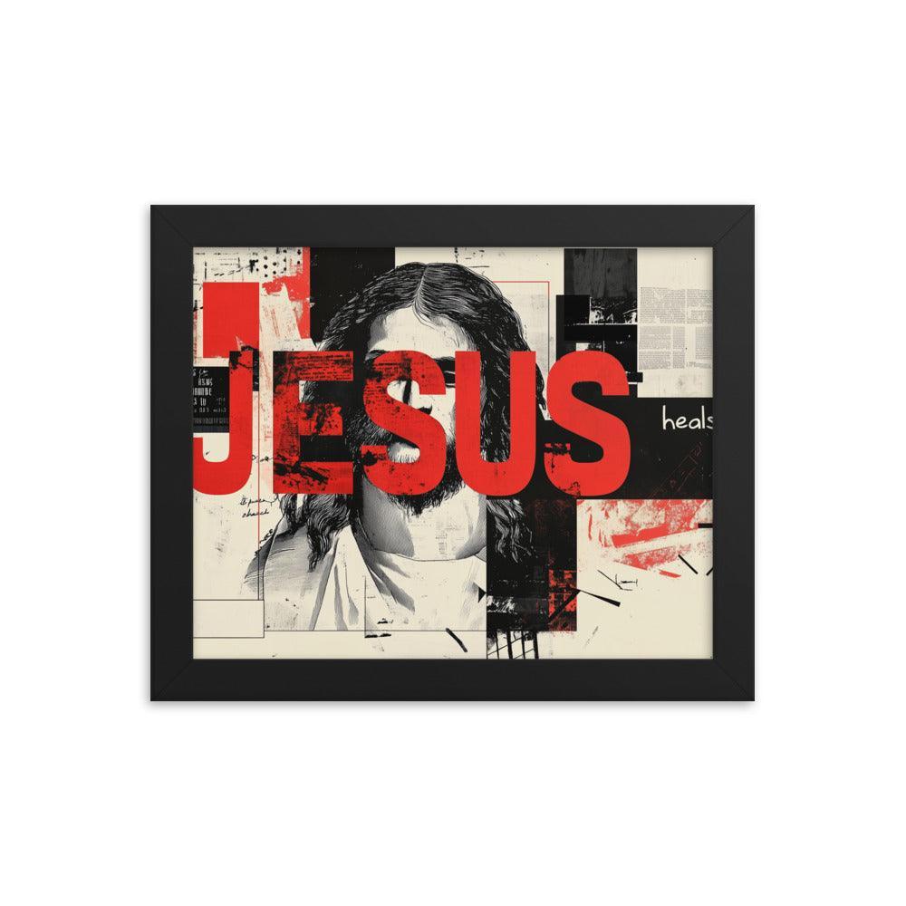 Jesus Typography Heals Abstract Collage Art Framed Poster - Oh Posters