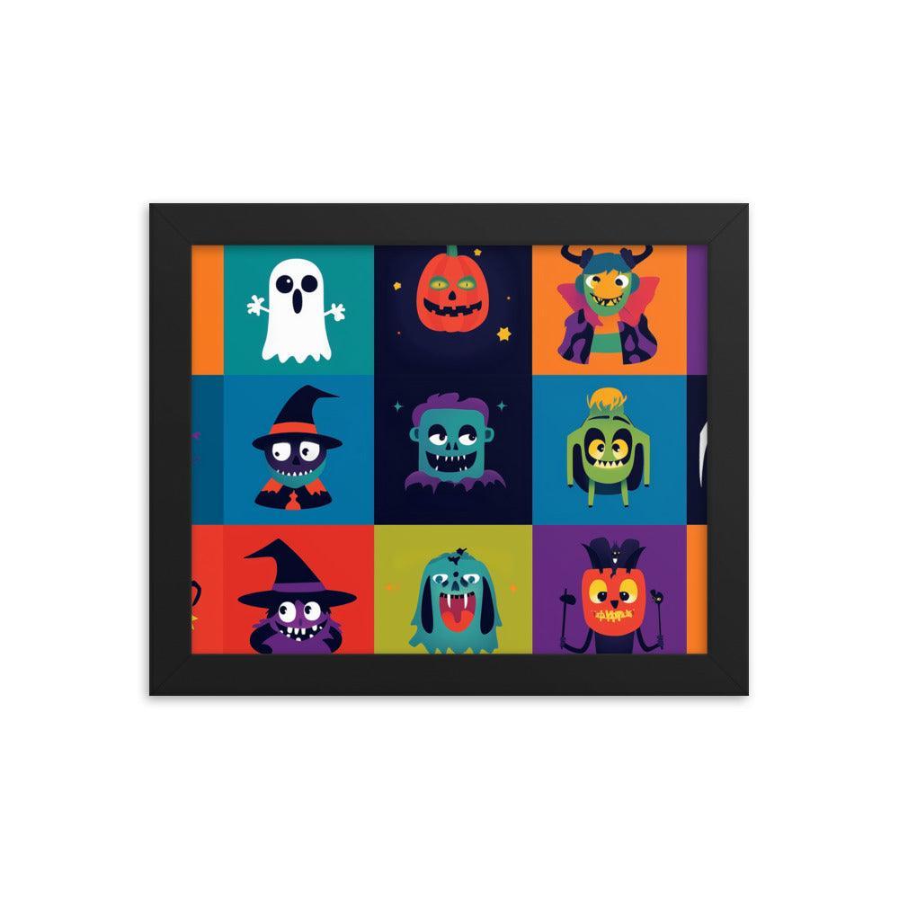 Halloween Monster Faces Assorted Digital Art Framed Poster - Oh Posters