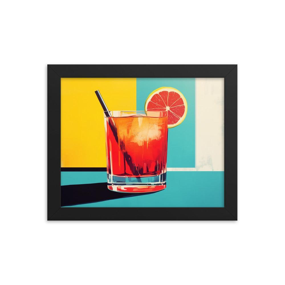 Vibrant Red Cocktail with Lemon Slice Pop Art Style Framed Poster - Oh Posters