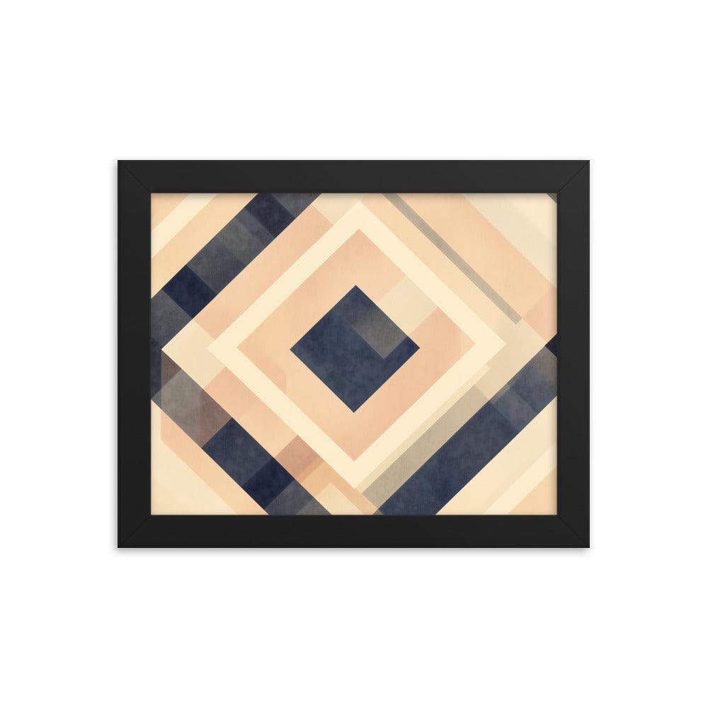 Geometric Art Abstract Patterns in Beige and Blue Tones Framed Poster - Oh Posters