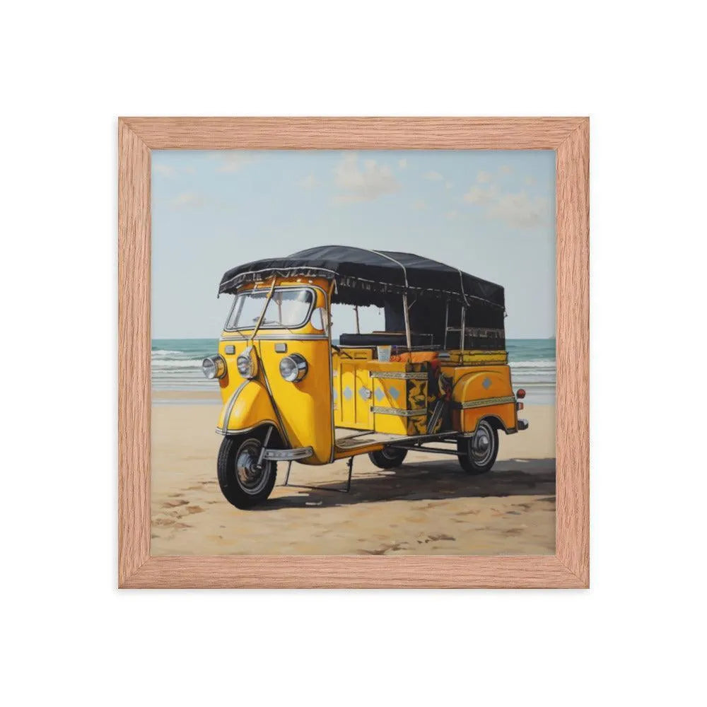 Indian TukTuk Rickshaw Vehicle Beach Painting Framed Poster - Oh Posters