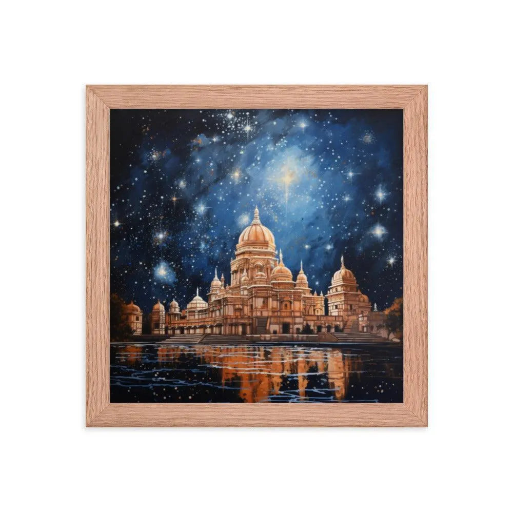 Indian Hindu Mandir at Night Starry Sky Painting Framed Poster - Oh Posters