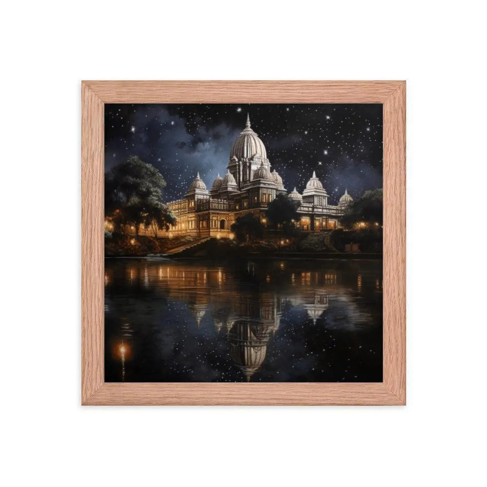 Indian Hindu Mandir at Night Starry Sky Painting Framed Poster - Oh Posters