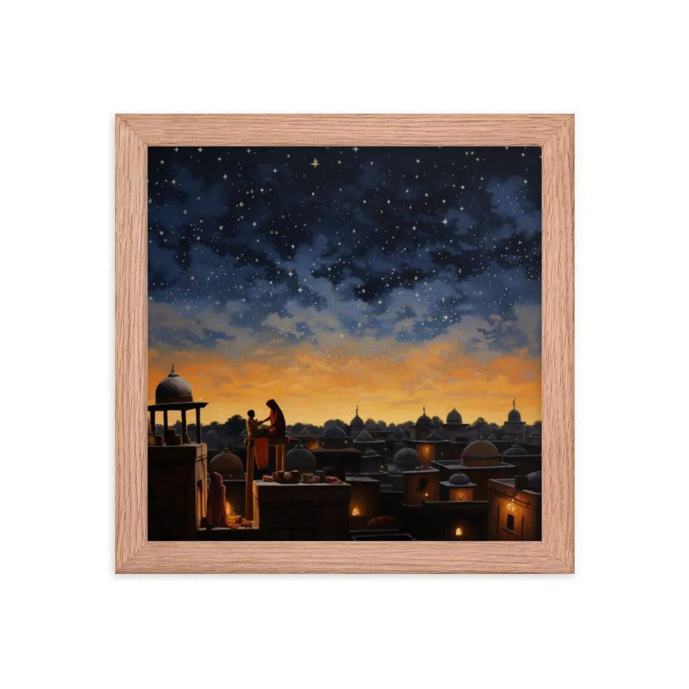 Indian Rooftop House Starry Night Sky Painting Framed Poster - Oh Posters