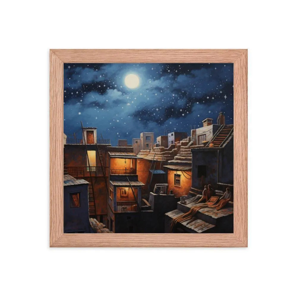 Indian Rooftop House Starry Night Sky Painting Framed Poster - Oh Posters