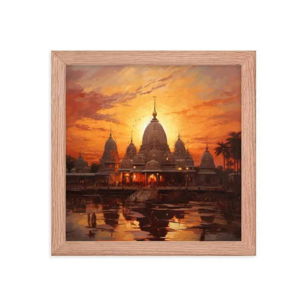 Mandir Sunset Indian Hinduism Painting Framed Poster - Oh Posters