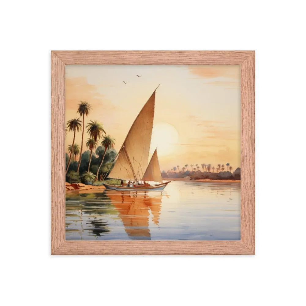 Papyrus Boat Sailing River Nile Ancient Egypt Landmark Painting Framed Poster - Oh Posters