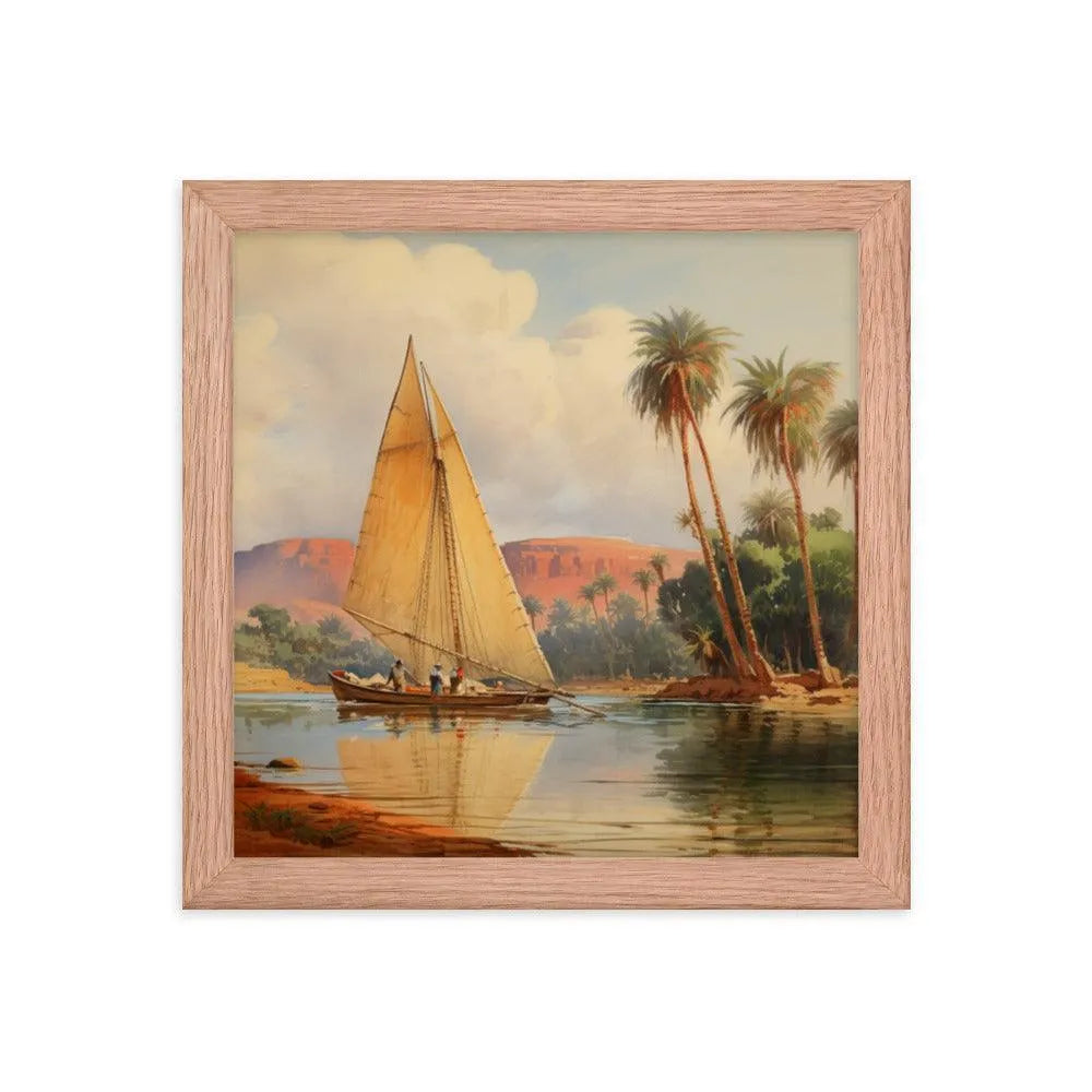 Papyrus Boat Sailing River Nile Ancient Egypt Landmark Painting Framed Poster - Oh Posters