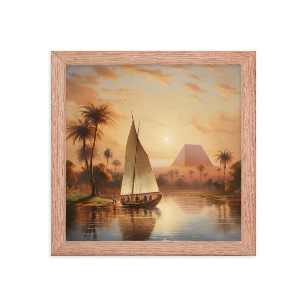 Papyrus Boat Sailing River Nile Ancient Egypt Landmark Painting Framed Poster - Oh Posters