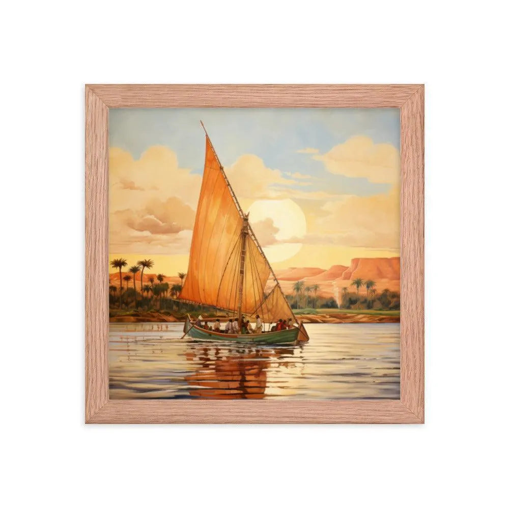 Papyrus Boat Sailing River Nile Ancient Egypt Landmark Painting Framed Poster - Oh Posters