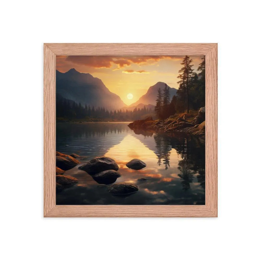 Lake Mountain Sunrise Nature Framed Poster - Oh Posters