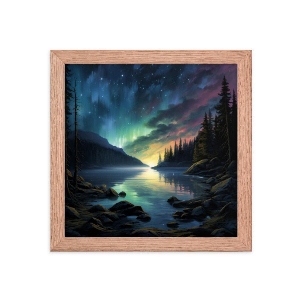 Celestial Night Spectacle Over The Lake Framed Posterposter - Oh Posters