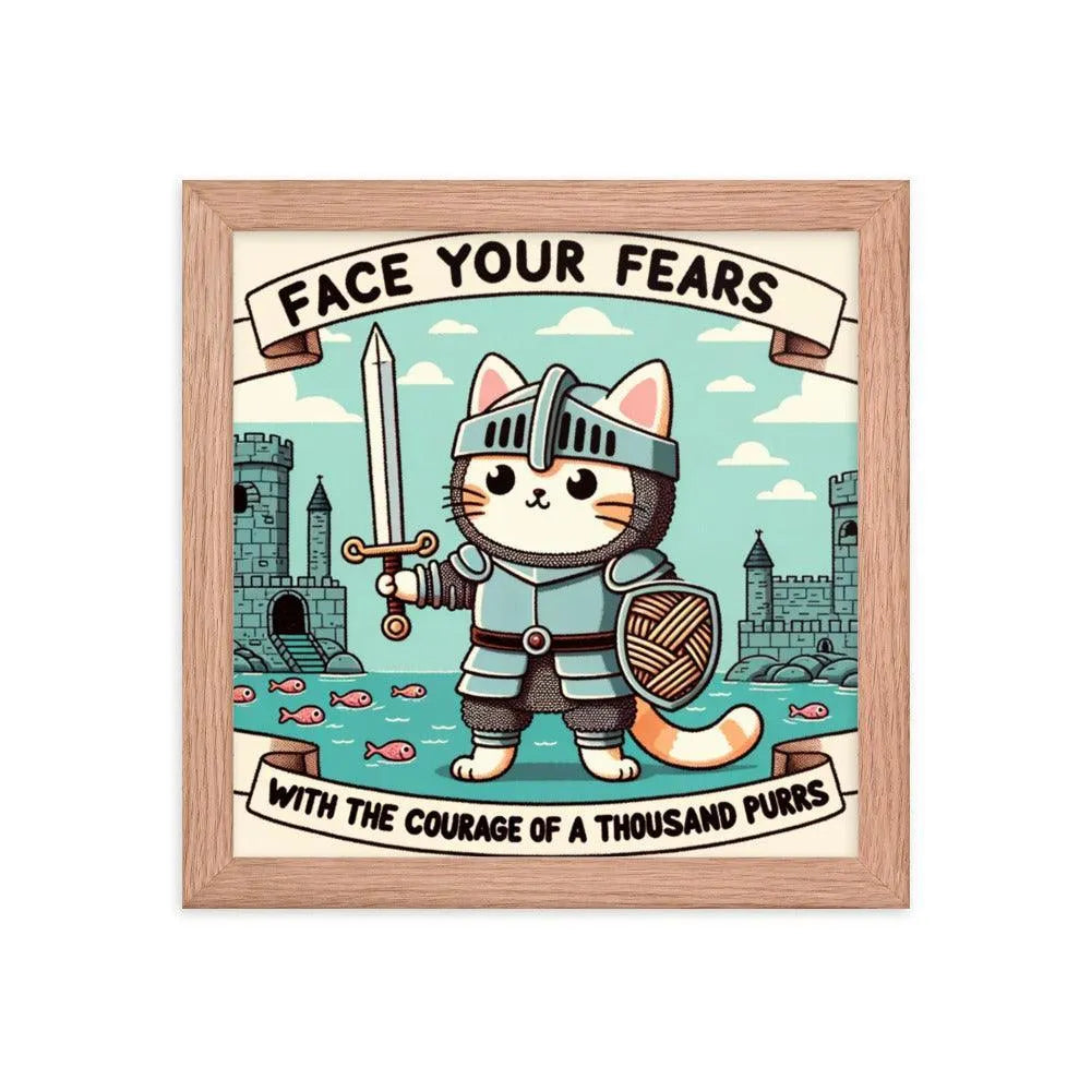 Knight Cat Courage Inspirational Quote Framed Poster - Oh Posters