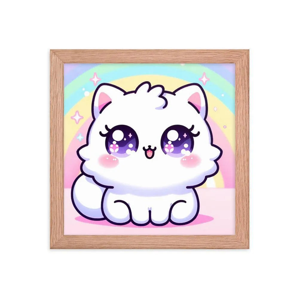 Kawaii Cat Pastel Rainbow Digital Art Framed Poster - Oh Posters