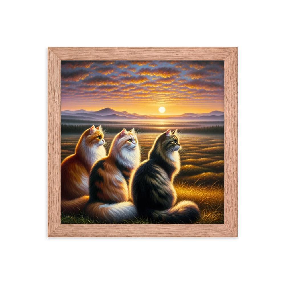 Cats Sunset Serenade Countryside Framed Poster - Oh Posters