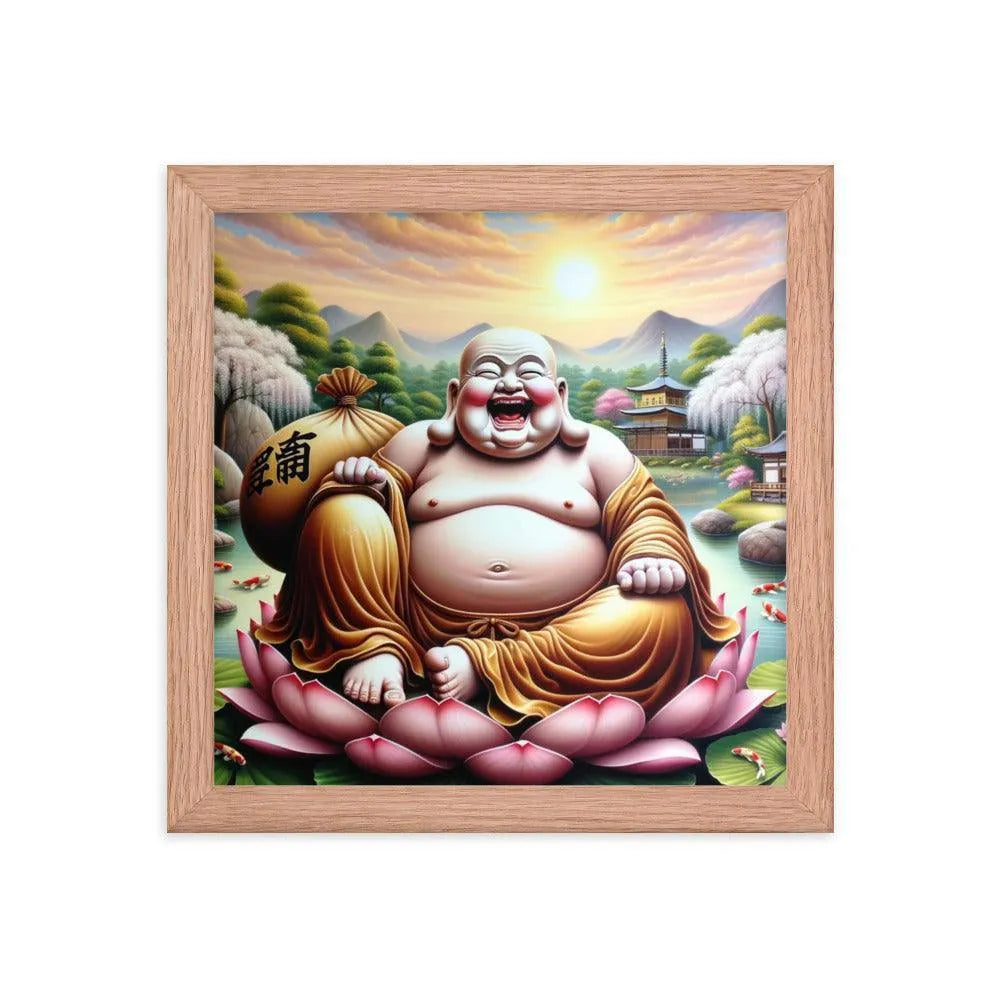 Laughing Buddha Peaceful Garden Sunrise Art Framed Poster - Oh Posters