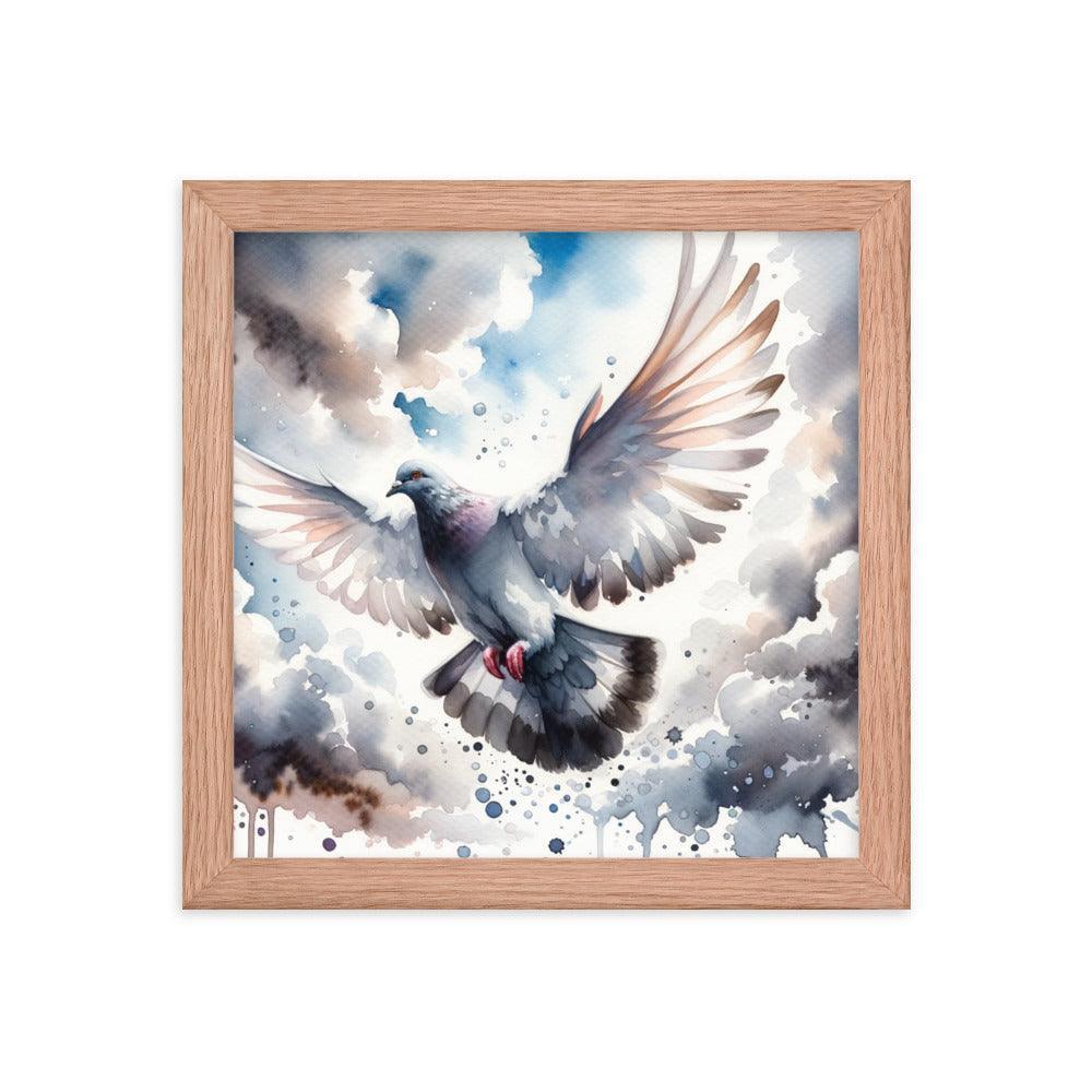 Majestic Pigeon Watercolor Sky Flight Art Framed Poster - Oh Posters