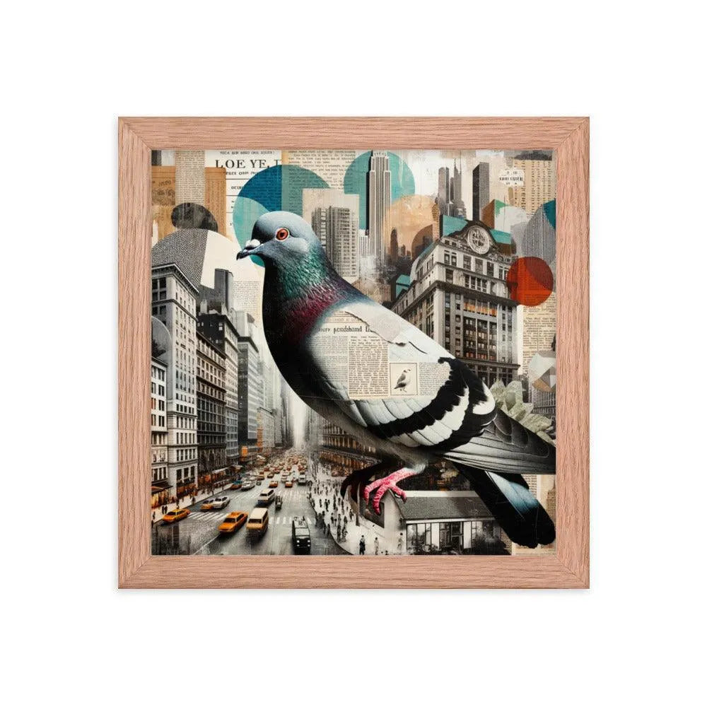 Urban Pigeon Collage Cityscape Art Framed Poster - Oh Posters