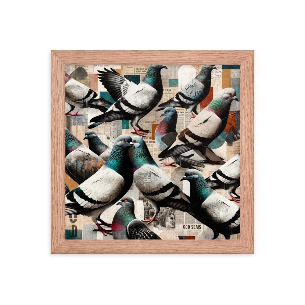 Pigeon Collage in Mixed Media - Contemporary Urban Art Framed Poster - Oh Posters