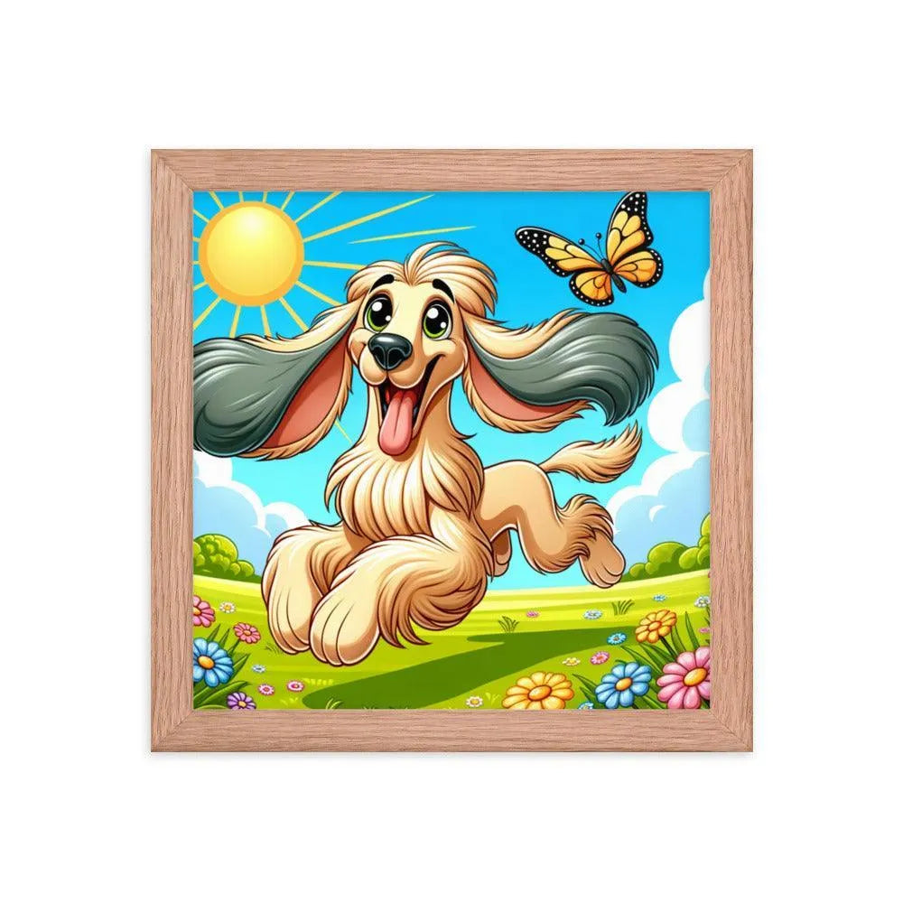 Joyful Afghan Hound Summer Day Cartoon Framed Poster - Oh Posters