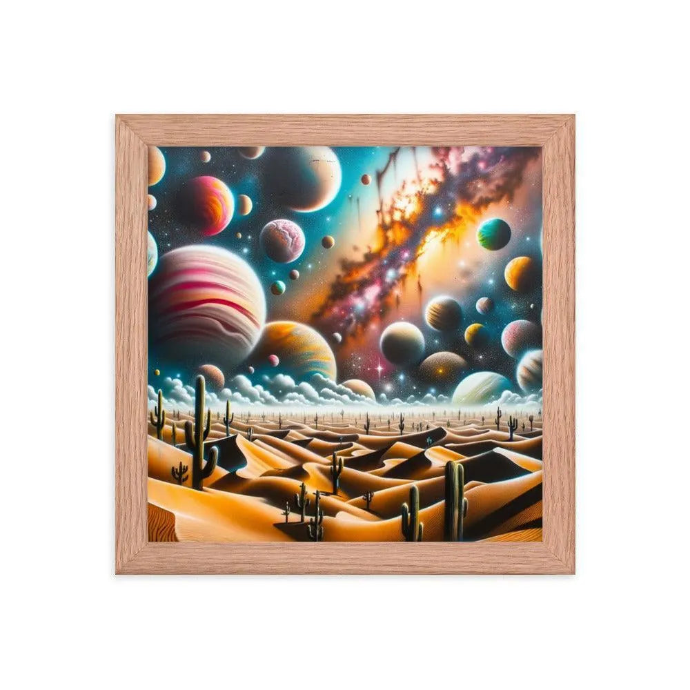 Desert Landscape with Colorful Graffiti Planets Spray Paint Art Framed Poster - Oh Posters