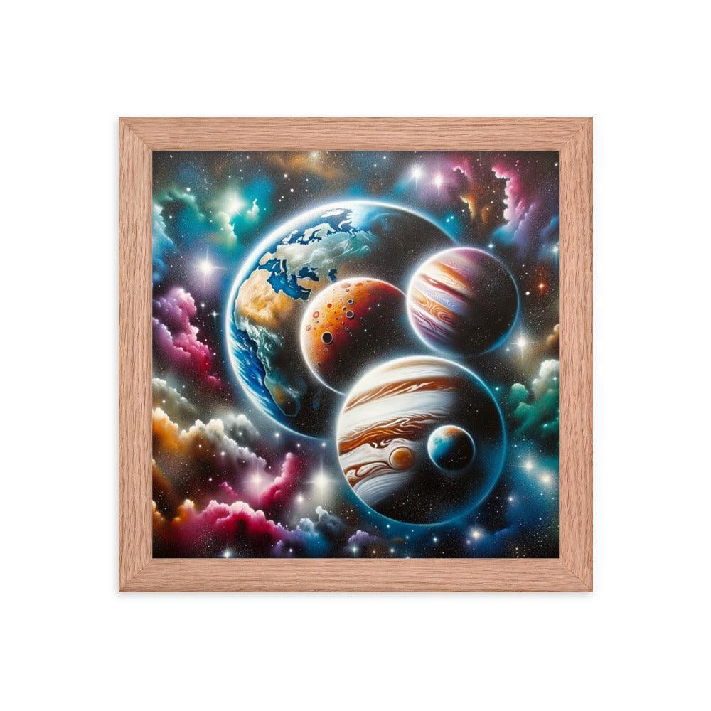 Cosmic Panorama with Planets and Stars Spray Paint Art Framed Poster - Oh Posters