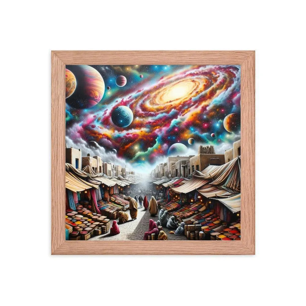 Desert Bazaar Oasis Under Cosmic Sky Spray Paint Art Framed Poster - Oh Posters