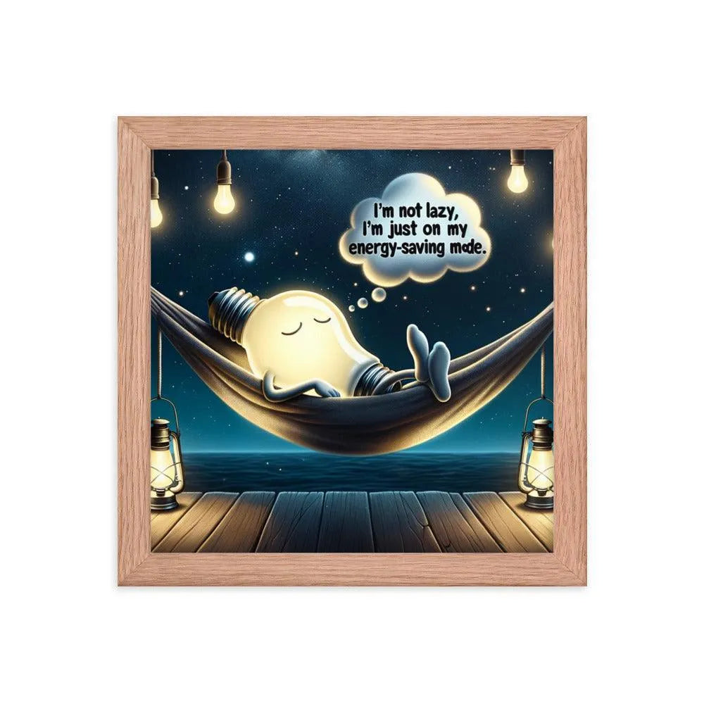 Lazy Light Bulb Energy-Saving Humor Night Illustration Framed Poster - Oh Posters