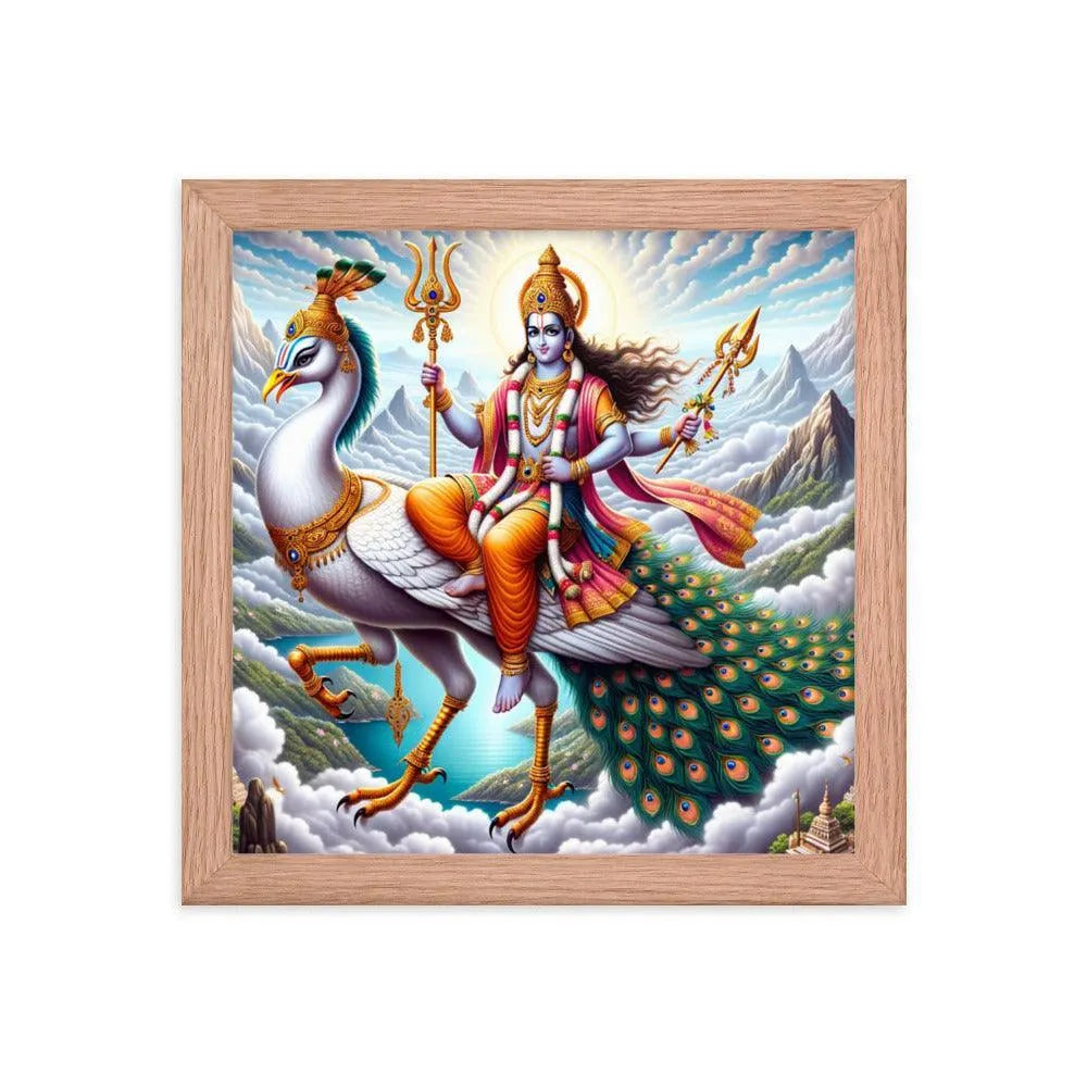 Hindu Lord Kartikeya on Peacock Divine Art Framed Poster - Oh Posters