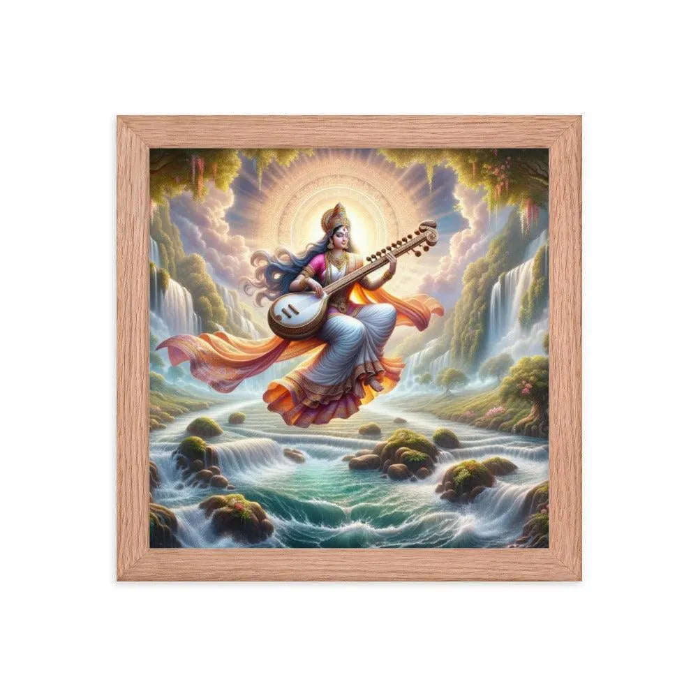 Goddess Saraswati Veena Serenity Hindu Framed Poster - Oh Posters