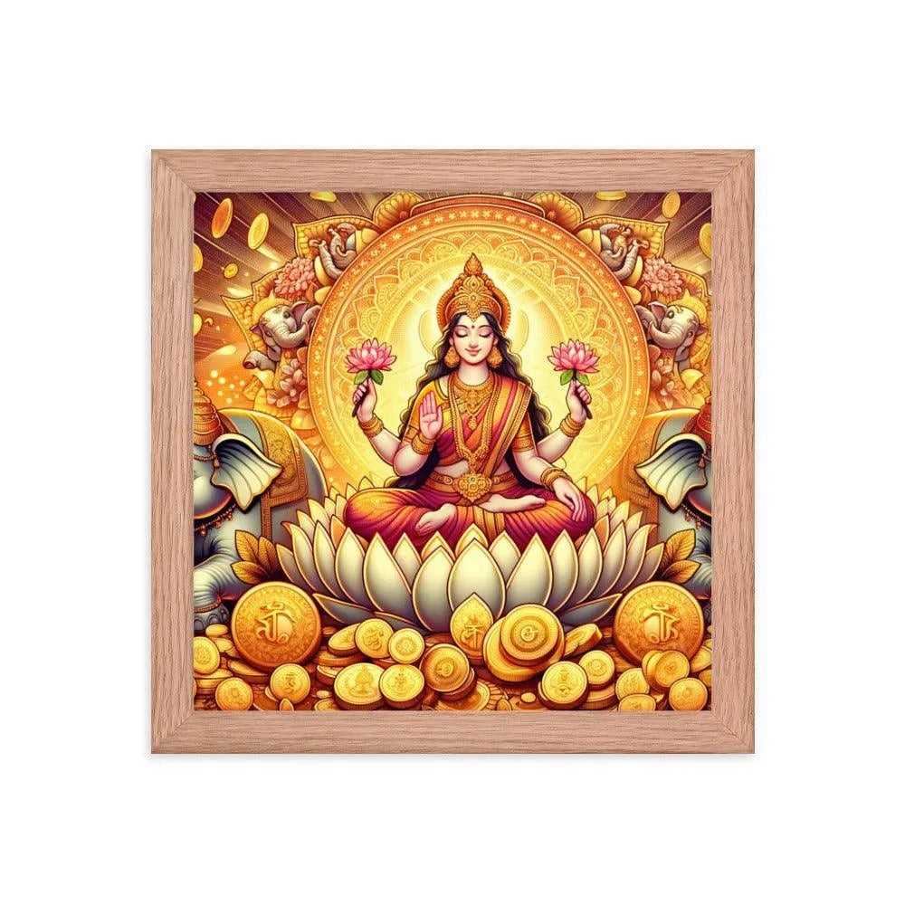 Hindu Goddess Lakshmi Wealth Prosperity Gold Coins Framed Poster - Oh Posters