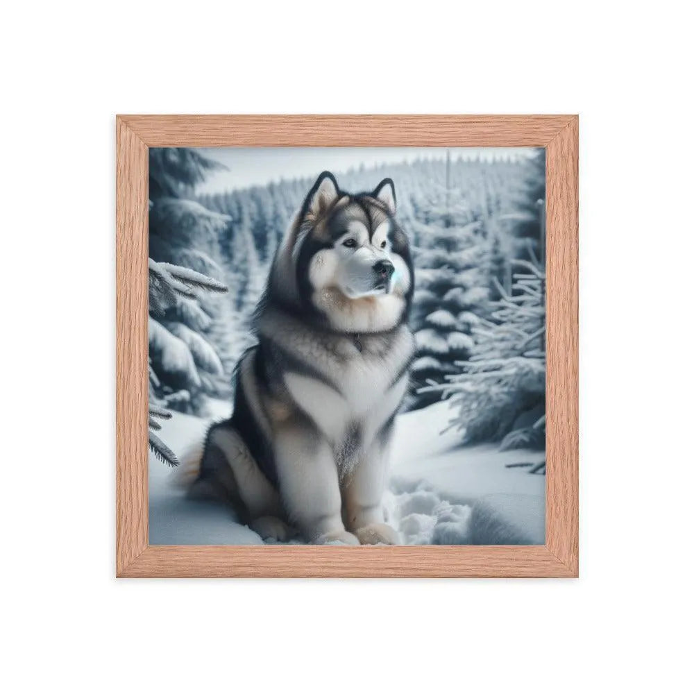 Graceful Alaskan Malamute in Wintry Forest Framed Poster - Oh Posters