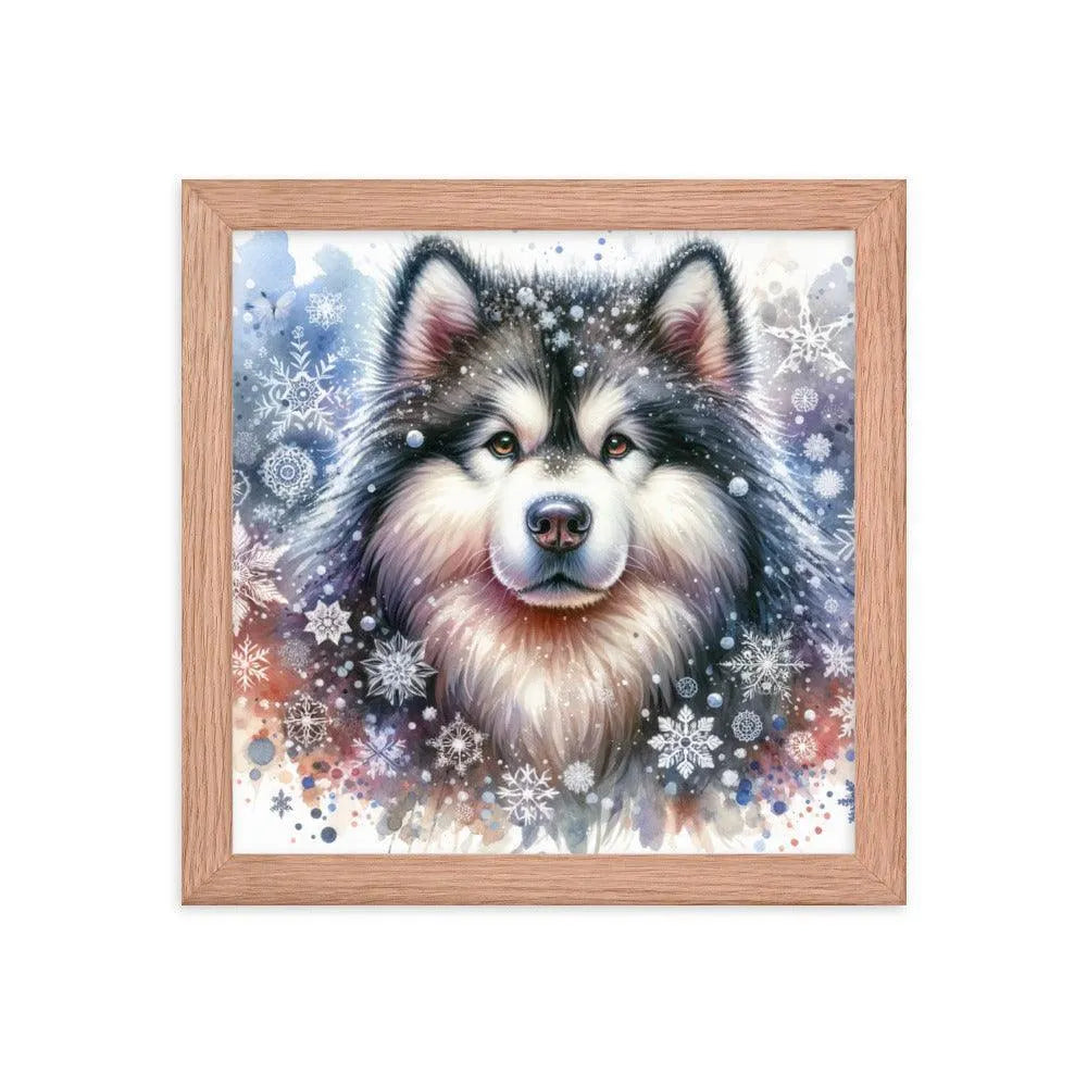 Snowy Flurries Alaskan Malamute Watercolor Framed Poster - Oh Posters