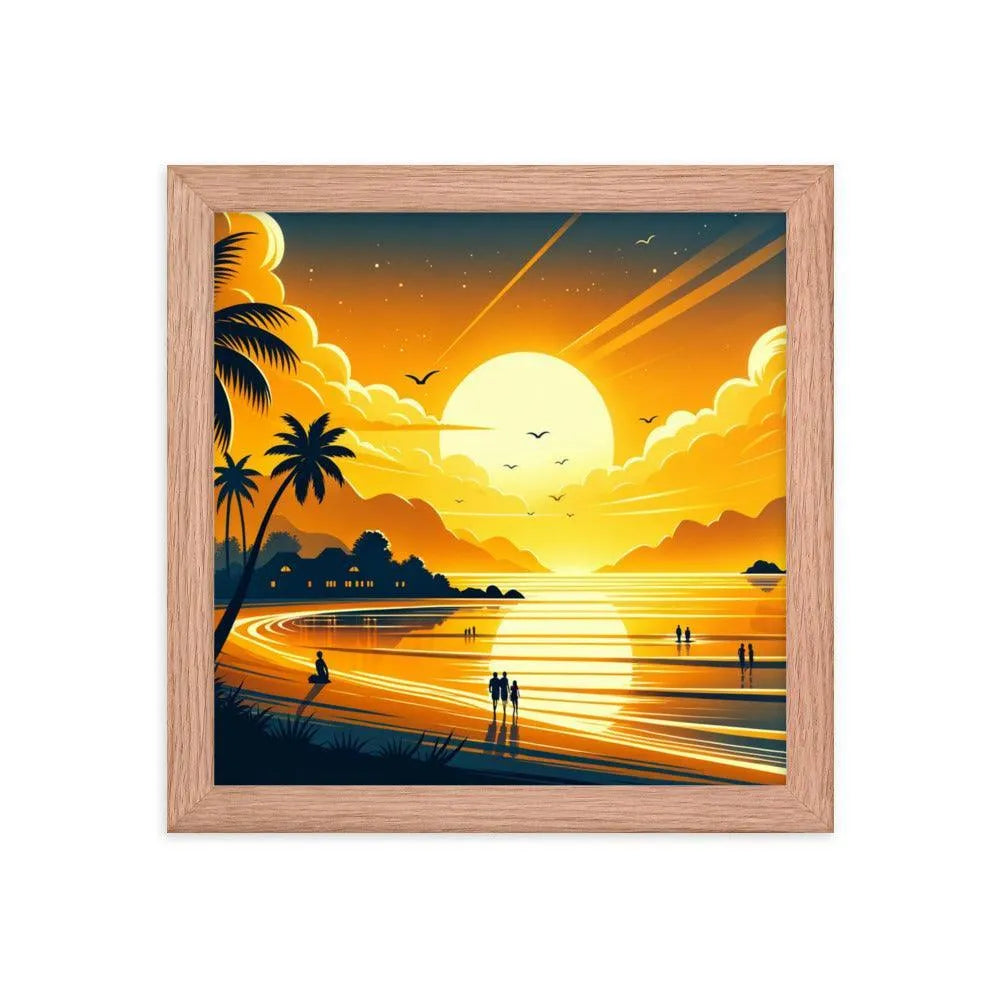 Golden Sunset Beach Illustration Framed Poster - Oh Posters