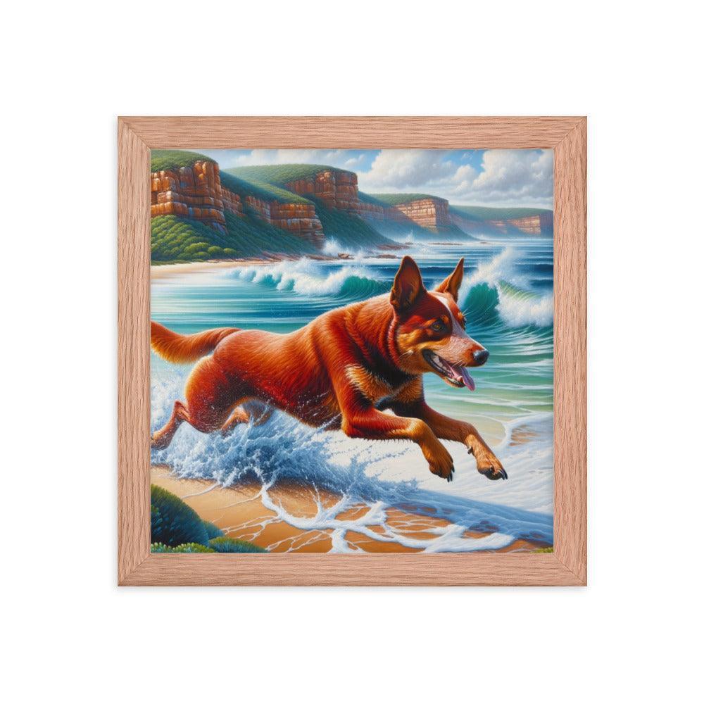 Coastline Australian Cattle Dog Oil Painting Framed Poster - Oh Posters