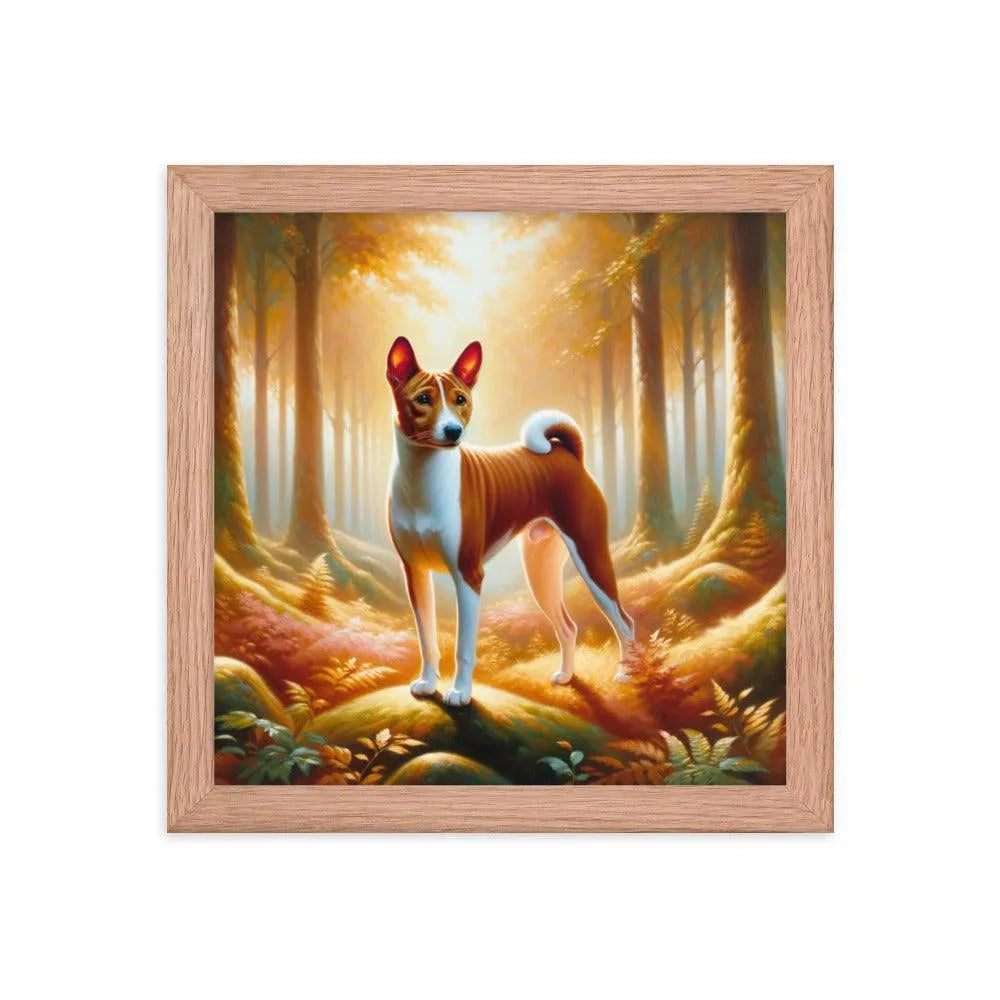 Enchanting Forest Portrait of Basenji Dog in Oil Painting Framed Poster - Oh Posters