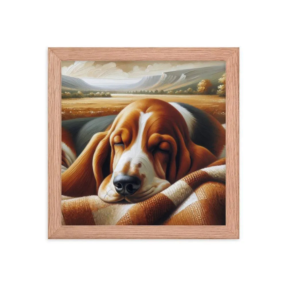 Cozy Basset Hound Peaceful Oil Painting Framed Poster - Oh Posters