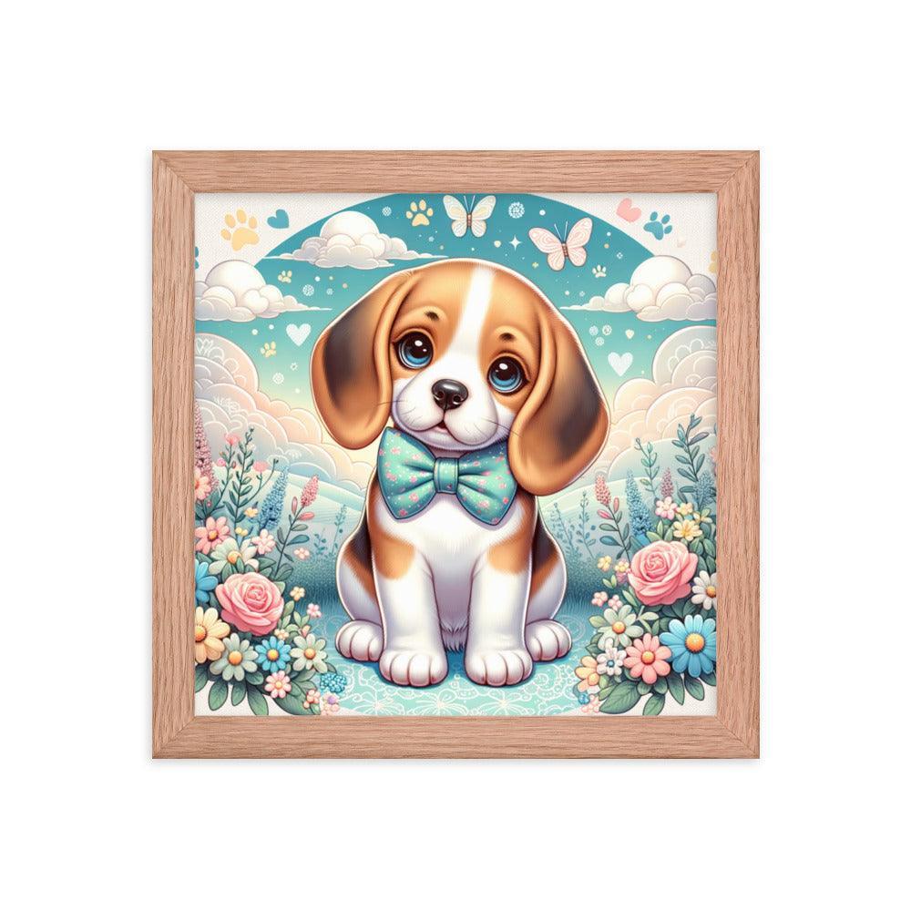 Curious Beagle with Bowtie Vector Art Framed Poster - Oh Posters