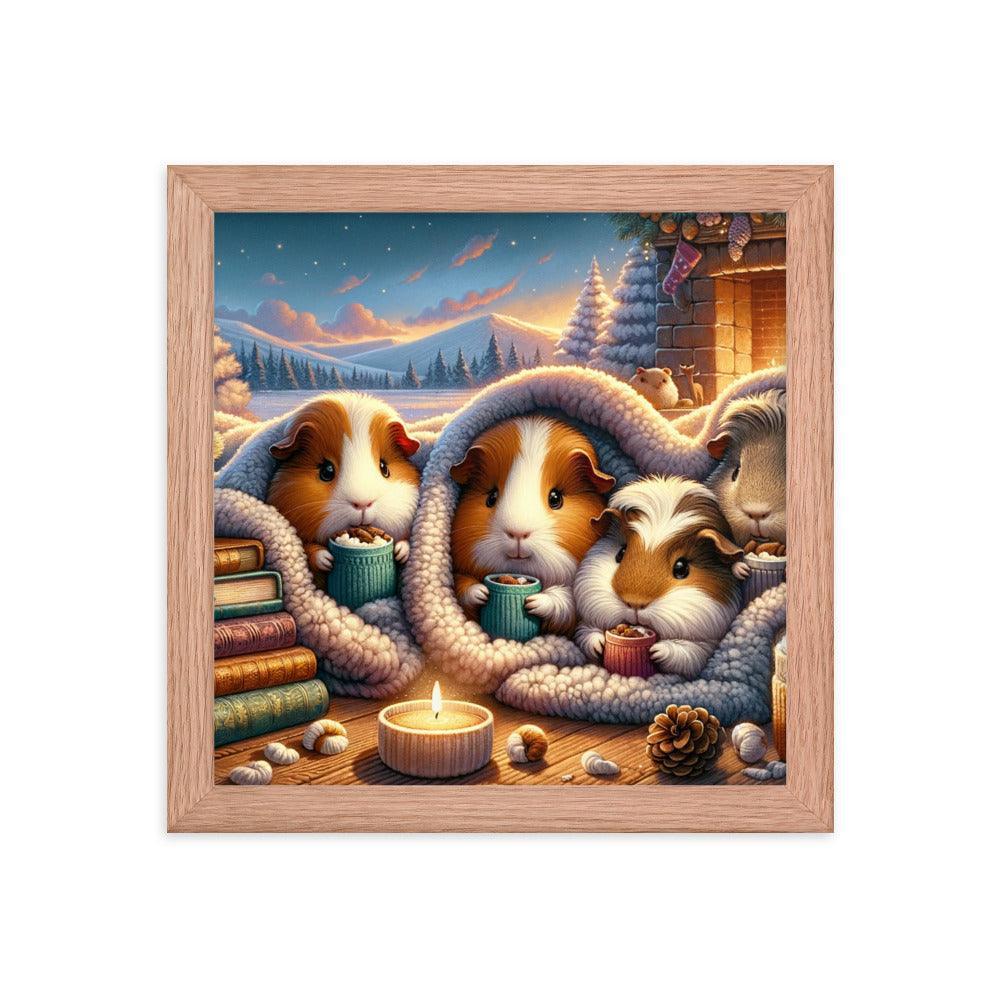 Cozy Guinea Pig Gathering Warmth and Cocoa Peaceful Framed Poster - Oh Posters