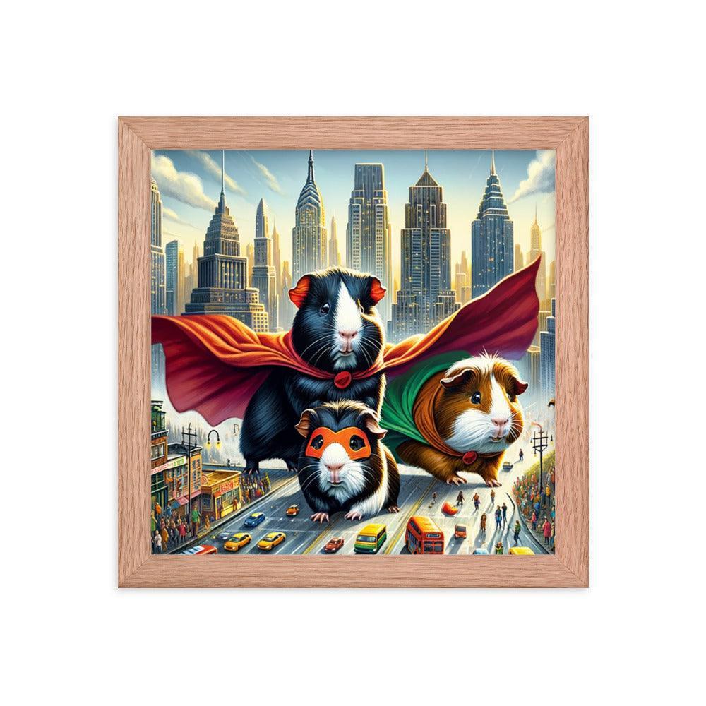 Guinea Pig Heroes Dynamic Cityscape Adventure Framed Poster - Oh Posters