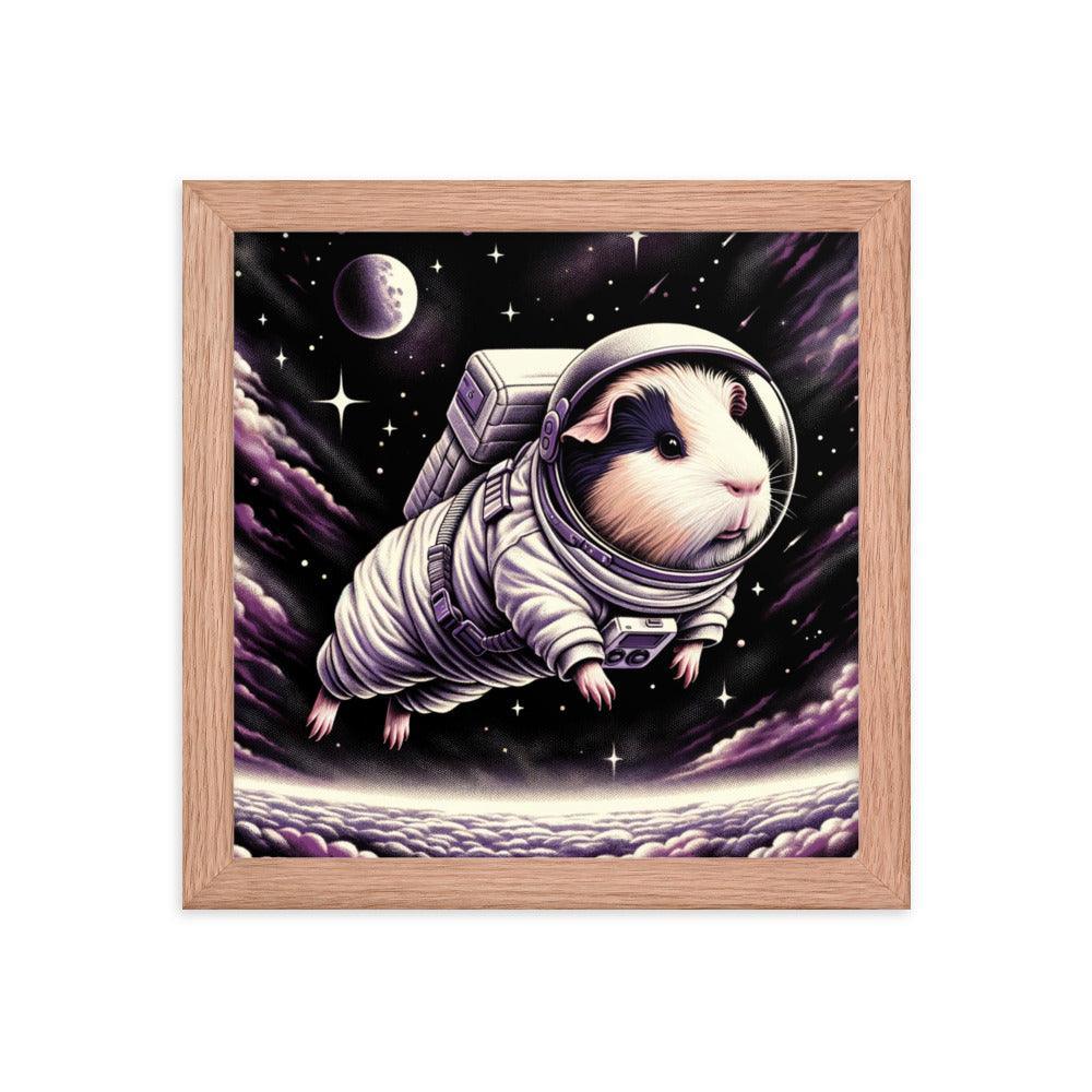 Guinea Pig Astronaut's Cosmic Odyssey Illustration Framed Poster - Oh Posters