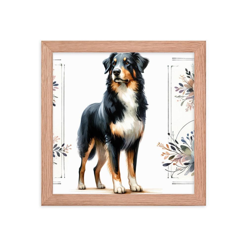 Graceful Beauceron Dog Watercolor Art with Soft Pastel Florals Framed Poster - Oh Posters