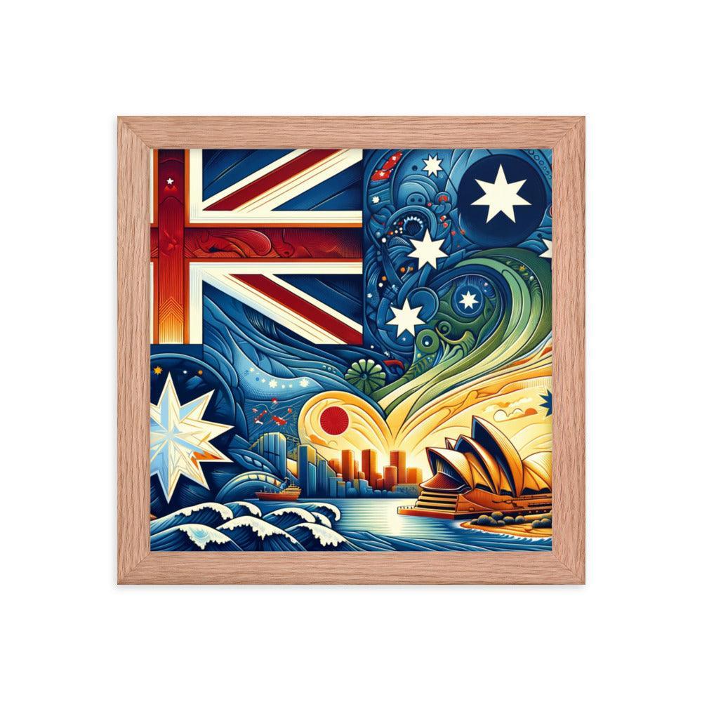 Sydney Opera House and Australian Flag Stylized Art Framed Poster - Oh Posters