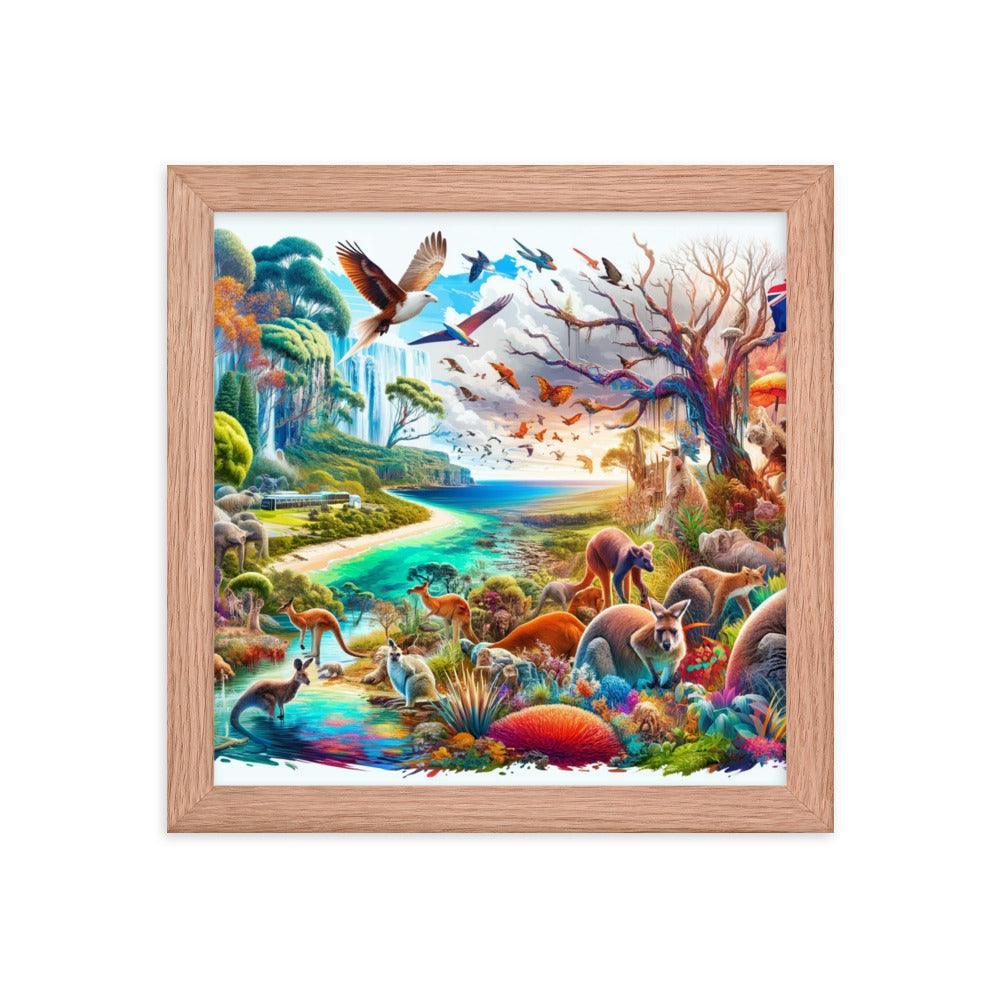 Enchanted Australian Wildlife Oasis Vivid Illustration Framed Poster - Oh Posters