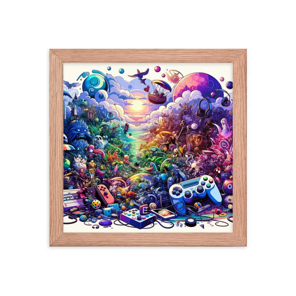 Video Game Universe Colorful Mashup Illustration Framed Poster - Oh Posters