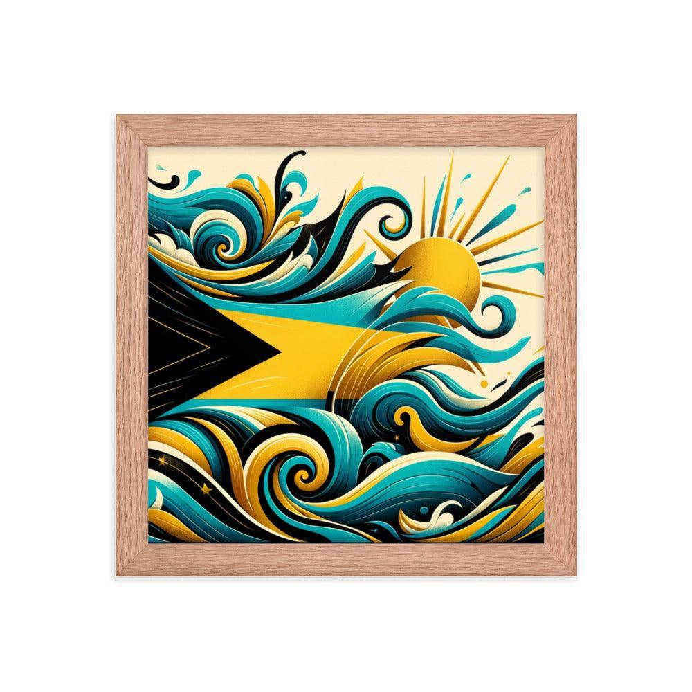 Sunrise Waves Abstract Art Inspired by Bahamas Flag Framed Poster - Oh Posters