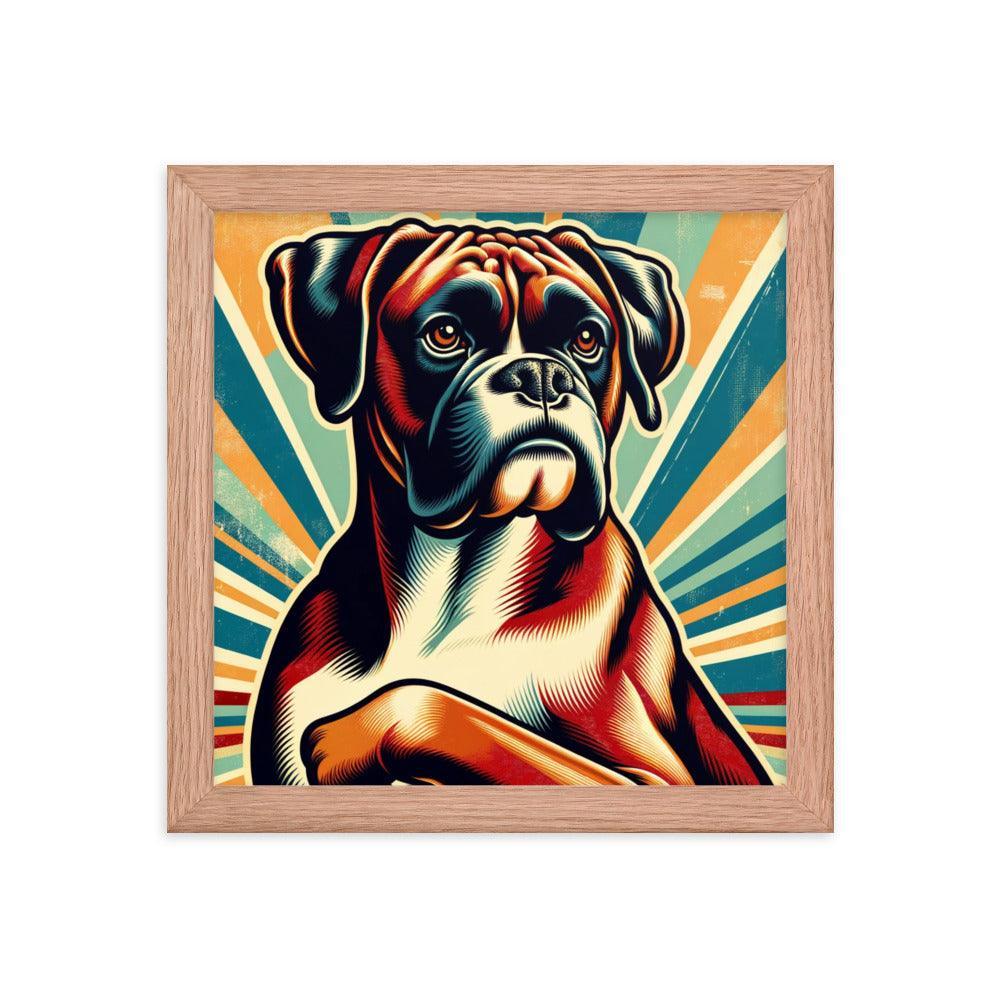 Boxer Dog Retro Sunburst Art Framed Poster - Oh Posters